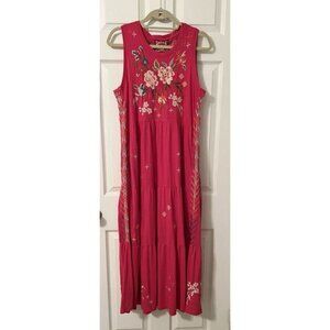Johnny Was Ceretti Tiered Maxi Tank Dress Raspberry Embroidery Med Pockets